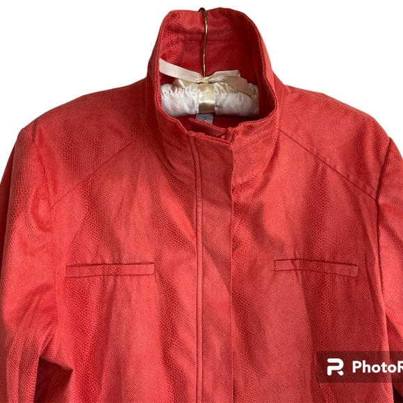 Chico’s Coral Salmon Jacket Full Zip 2 M/L Snake Pattern 3/4 Sleeve Cords Lined - Picture 6 of 15
